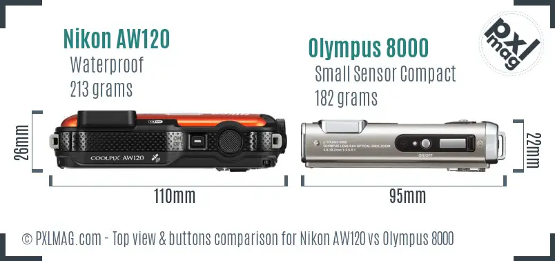 Nikon AW120 vs Olympus 8000 top view buttons comparison