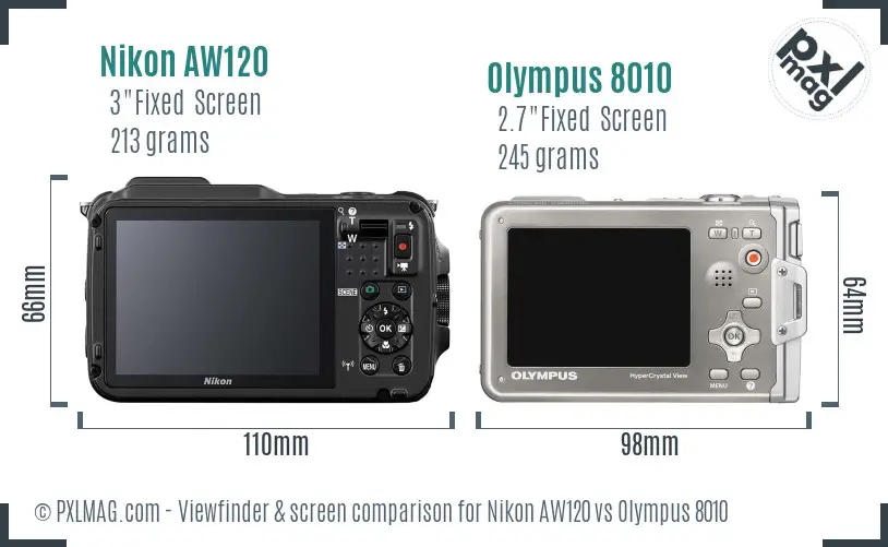 Nikon AW120 vs Olympus 8010 Screen and Viewfinder comparison