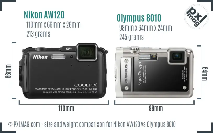 Nikon AW120 vs Olympus 8010 size comparison