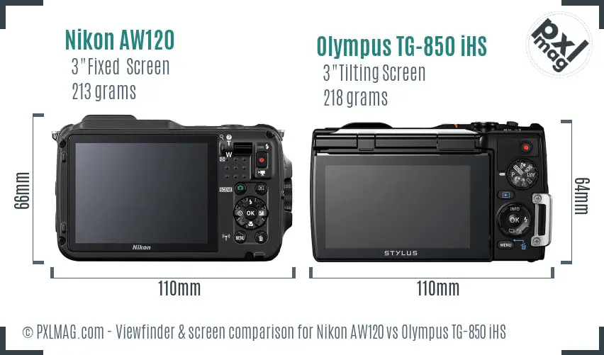 Nikon AW120 vs Olympus TG-850 iHS Screen and Viewfinder comparison
