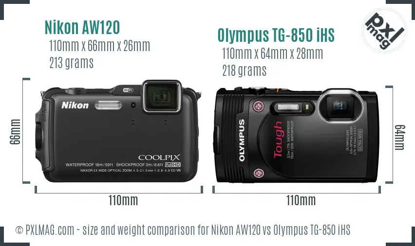 Nikon AW120 vs Olympus TG-850 iHS size comparison