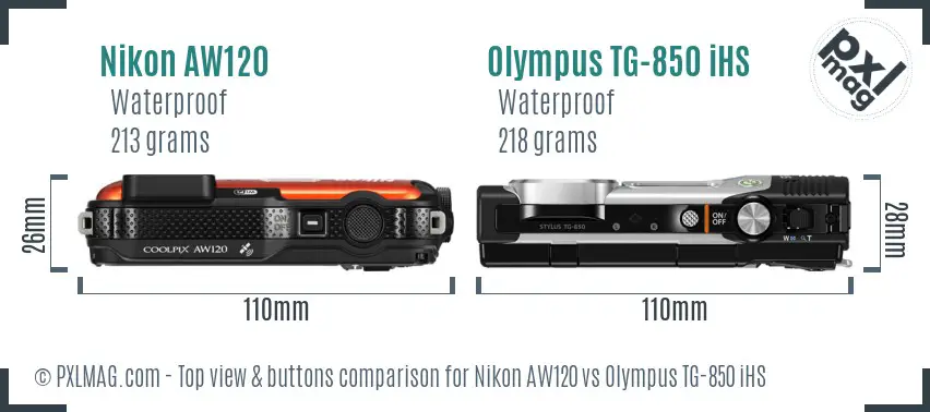 Nikon AW120 vs Olympus TG-850 iHS top view buttons comparison