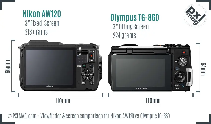 Nikon AW120 vs Olympus TG-860 Screen and Viewfinder comparison