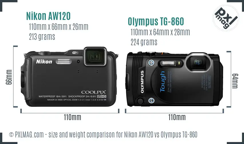 Nikon AW120 vs Olympus TG-860 size comparison