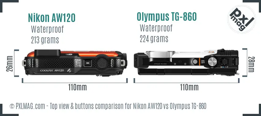 Nikon AW120 vs Olympus TG-860 top view buttons comparison