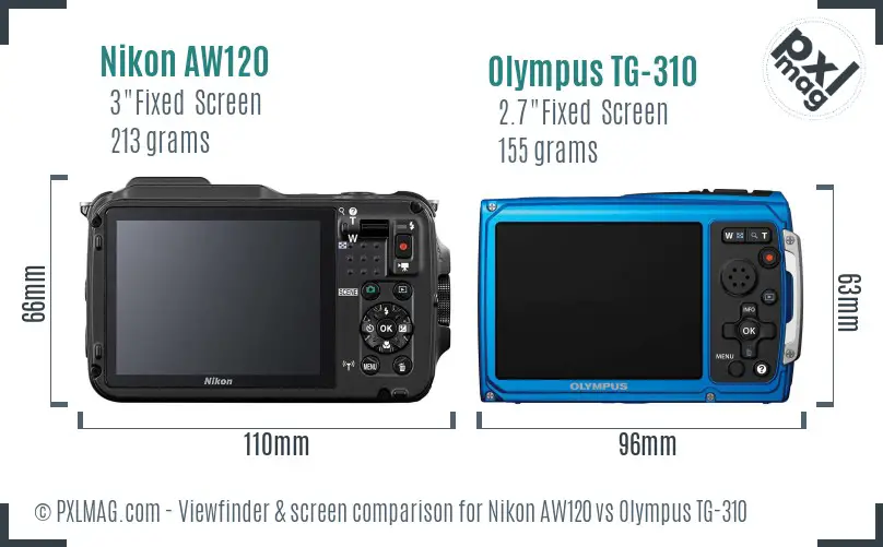 Nikon AW120 vs Olympus TG-310 Screen and Viewfinder comparison