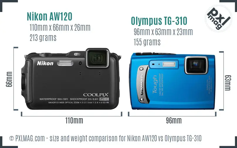 Nikon AW120 vs Olympus TG-310 size comparison