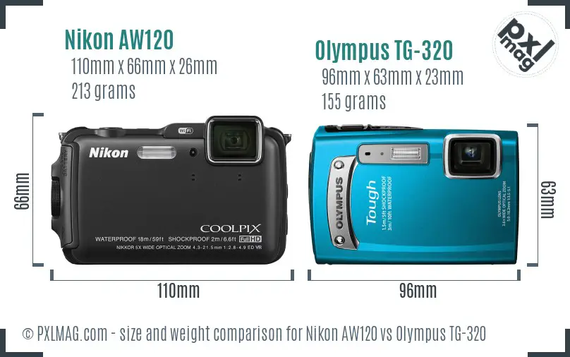 Nikon AW120 vs Olympus TG-320 size comparison