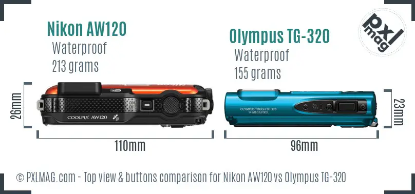 Nikon AW120 vs Olympus TG-320 top view buttons comparison