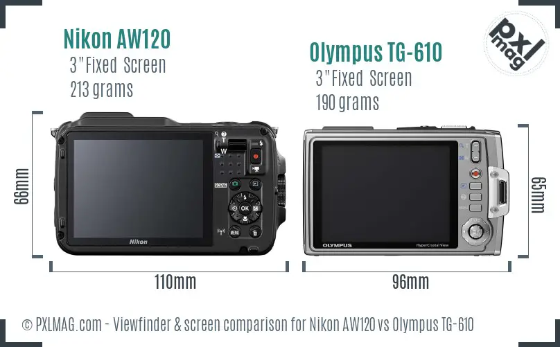 Nikon AW120 vs Olympus TG-610 Screen and Viewfinder comparison