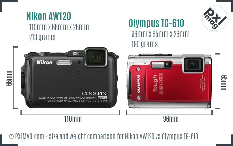 Nikon AW120 vs Olympus TG-610 size comparison
