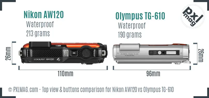 Nikon AW120 vs Olympus TG-610 top view buttons comparison