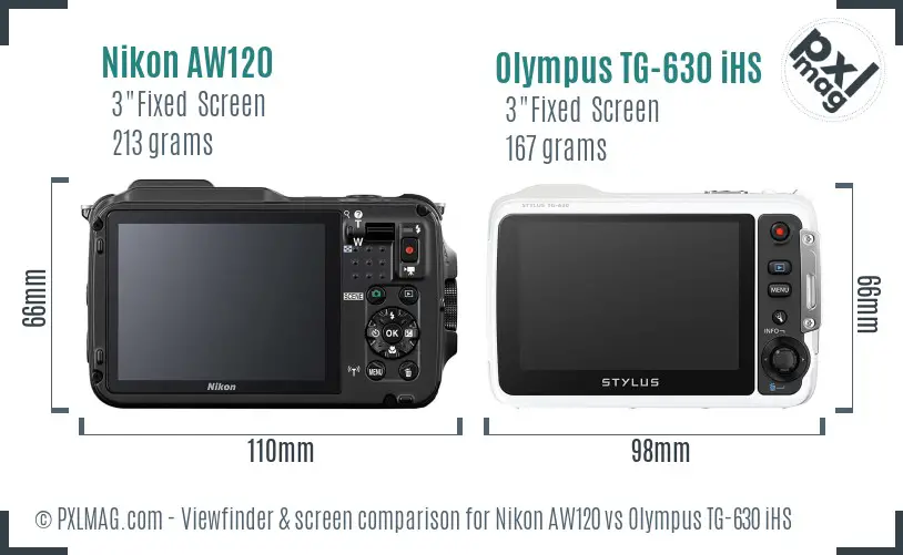 Nikon AW120 vs Olympus TG-630 iHS Screen and Viewfinder comparison