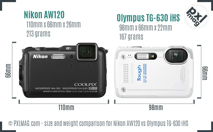 Nikon AW120 vs Olympus TG-630 iHS size comparison