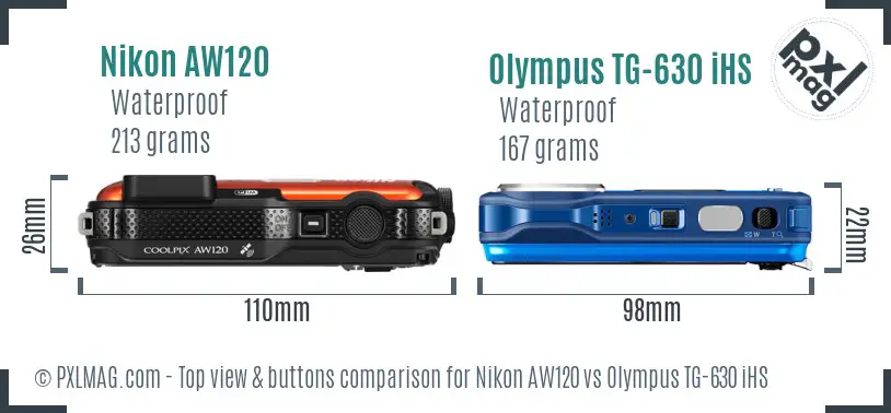 Nikon AW120 vs Olympus TG-630 iHS top view buttons comparison