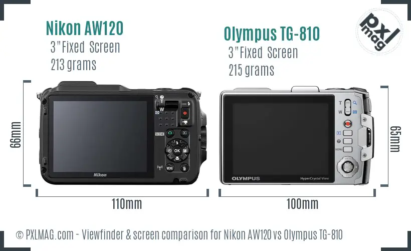 Nikon AW120 vs Olympus TG-810 Screen and Viewfinder comparison