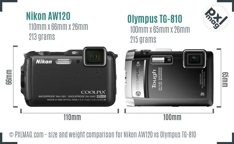 Nikon AW120 vs Olympus TG-810 size comparison