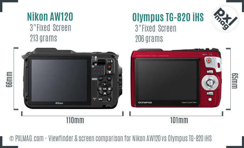 Nikon AW120 vs Olympus TG-820 iHS Screen and Viewfinder comparison