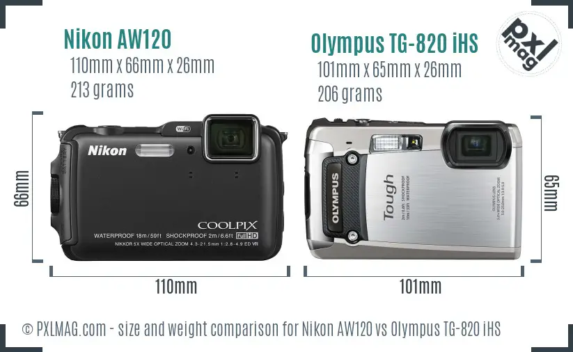 Nikon AW120 vs Olympus TG-820 iHS size comparison
