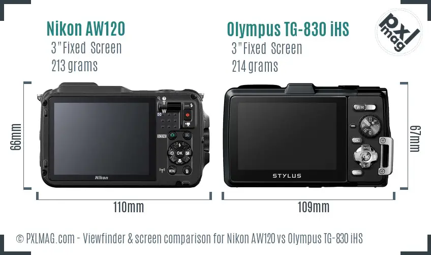 Nikon AW120 vs Olympus TG-830 iHS Screen and Viewfinder comparison