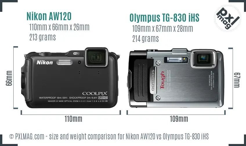 Nikon AW120 vs Olympus TG-830 iHS size comparison