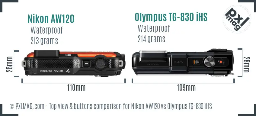 Nikon AW120 vs Olympus TG-830 iHS top view buttons comparison