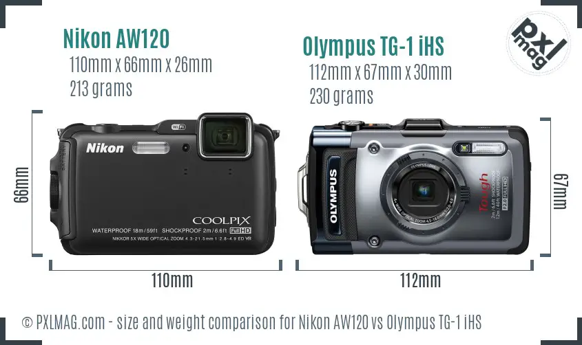 Nikon AW120 vs Olympus TG-1 iHS size comparison