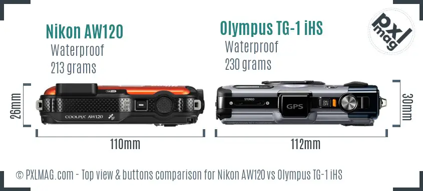 Nikon AW120 vs Olympus TG-1 iHS top view buttons comparison