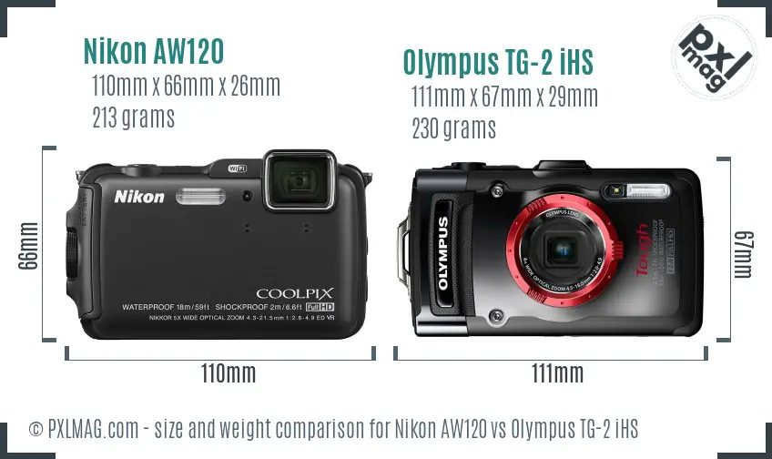 Nikon AW120 vs Olympus TG-2 iHS size comparison