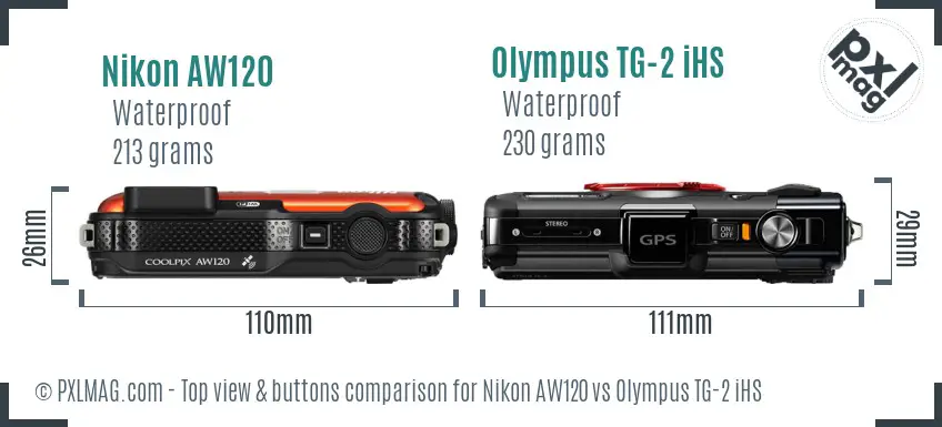 Nikon AW120 vs Olympus TG-2 iHS top view buttons comparison