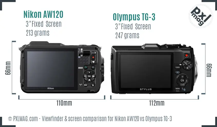 Nikon AW120 vs Olympus TG-3 Screen and Viewfinder comparison