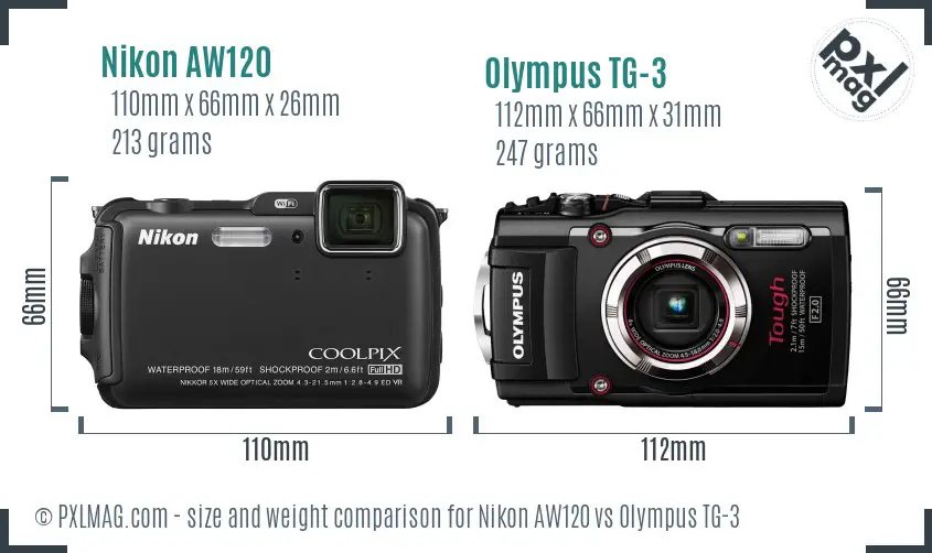 Nikon AW120 vs Olympus TG-3 size comparison