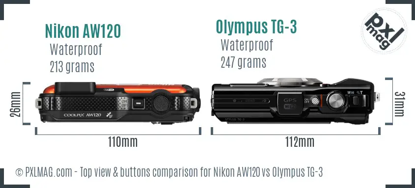 Nikon AW120 vs Olympus TG-3 top view buttons comparison