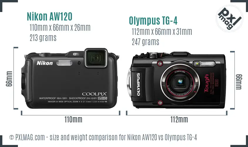 Nikon AW120 vs Olympus TG-4 size comparison