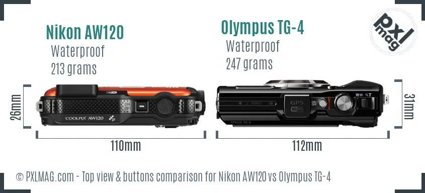 Nikon AW120 vs Olympus TG-4 top view buttons comparison