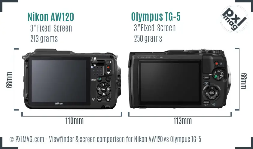Nikon AW120 vs Olympus TG-5 Screen and Viewfinder comparison