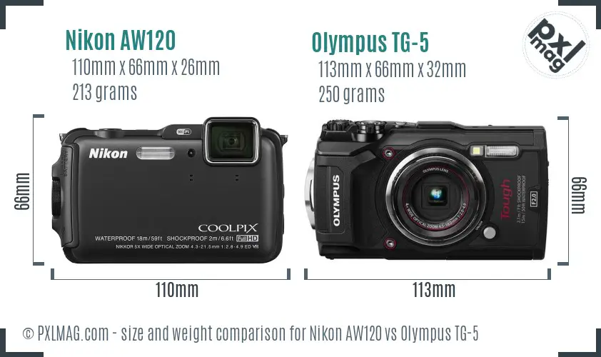 Nikon AW120 vs Olympus TG-5 size comparison