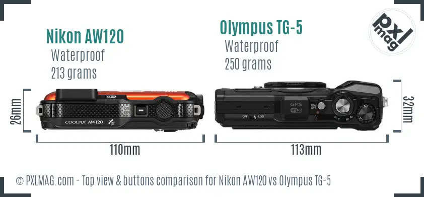 Nikon AW120 vs Olympus TG-5 top view buttons comparison