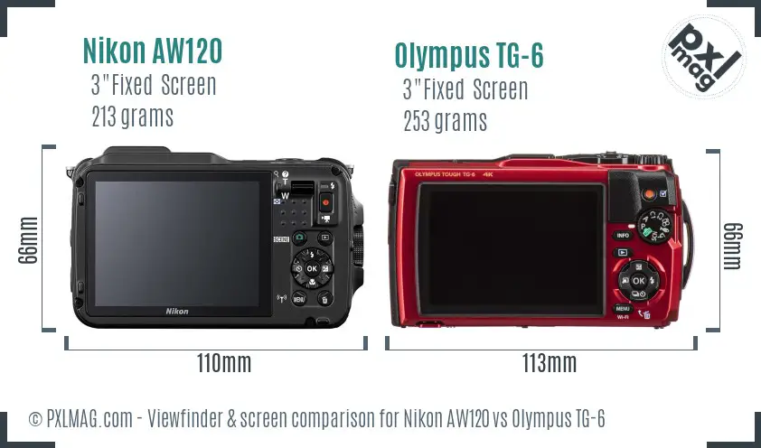 Nikon AW120 vs Olympus TG-6 Screen and Viewfinder comparison