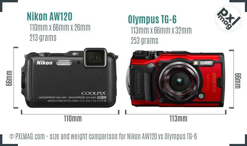 Nikon AW120 vs Olympus TG-6 size comparison
