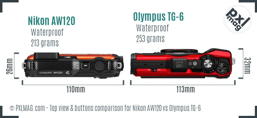 Nikon AW120 vs Olympus TG-6 top view buttons comparison