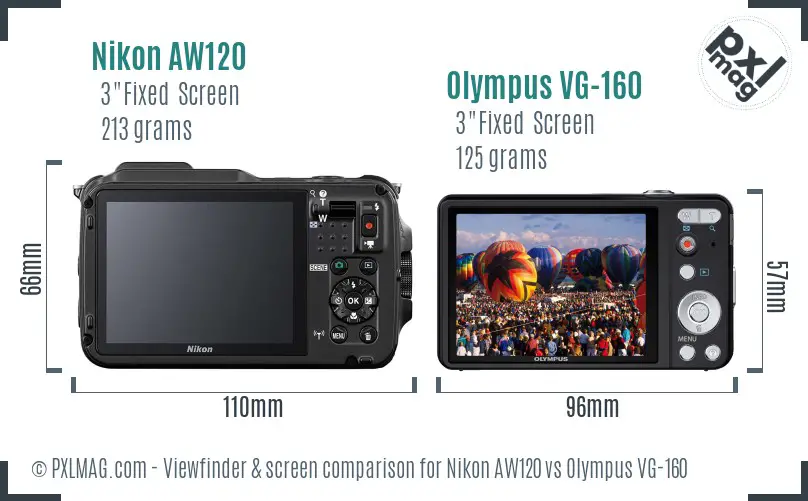 Nikon AW120 vs Olympus VG-160 Screen and Viewfinder comparison