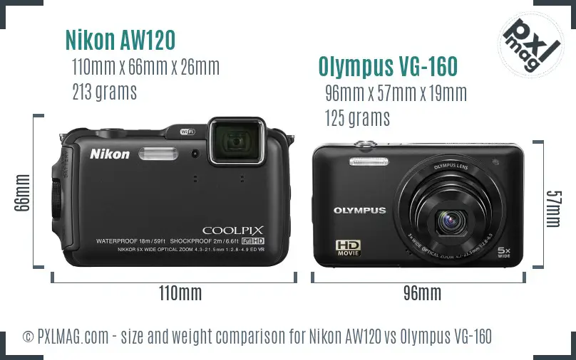 Nikon AW120 vs Olympus VG-160 size comparison