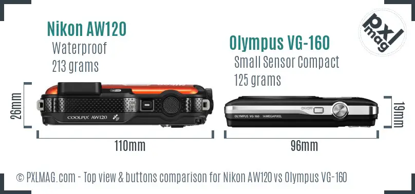 Nikon AW120 vs Olympus VG-160 top view buttons comparison