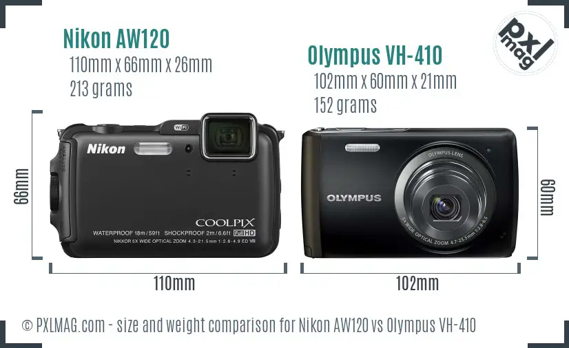 Nikon AW120 vs Olympus VH-410 size comparison Nikon AW120 vs Olympus VH-410 size comparison