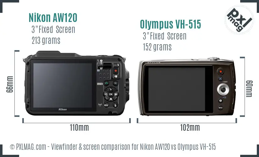 Nikon AW120 vs Olympus VH-515 Screen and Viewfinder comparison