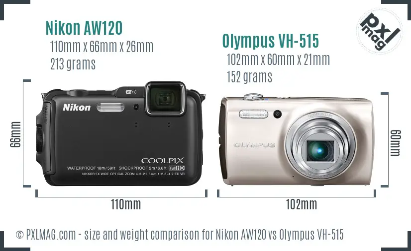 Nikon AW120 vs Olympus VH-515 size comparison Nikon AW120 vs Olympus VH-515 size comparison