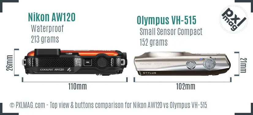 Nikon AW120 vs Olympus VH-515 top view buttons comparison