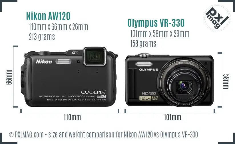 Nikon AW120 vs Olympus VR-330 size comparison