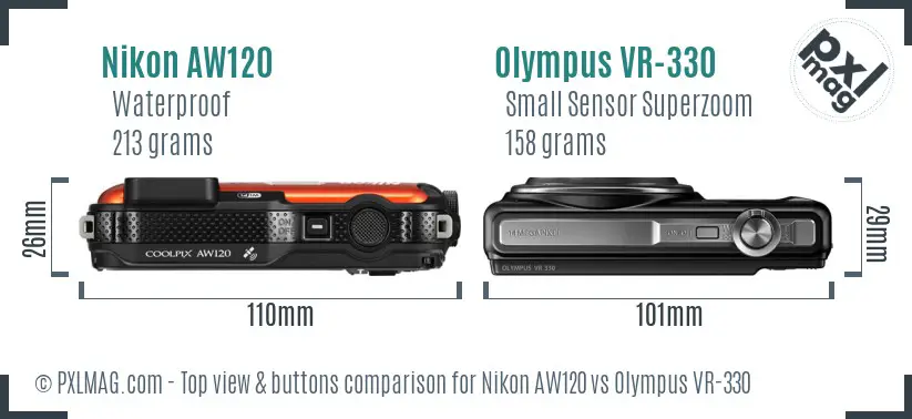 Nikon AW120 vs Olympus VR-330 top view buttons comparison